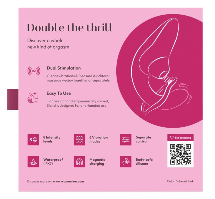 Вагинально-клиторальный стимулятор Womanizer Blend Vibrant Pink, вибрация + вакуум, 2 мотора