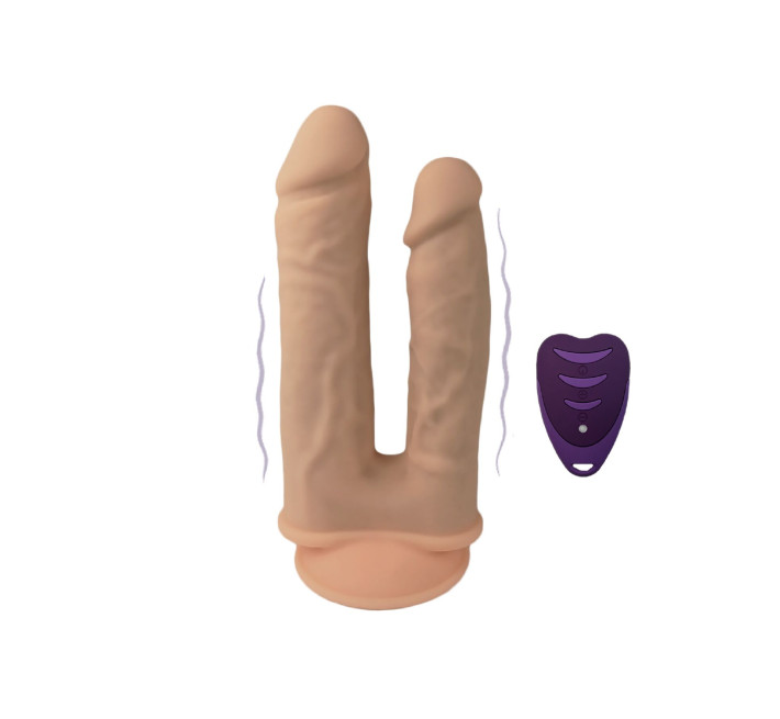 Двойной фаллоимитатор с вибрацией SilexD Double Gusto Vibro Flesh (Model 1 size 8" & 7") + LRS, диаметр 4,5 см и 3,7 см