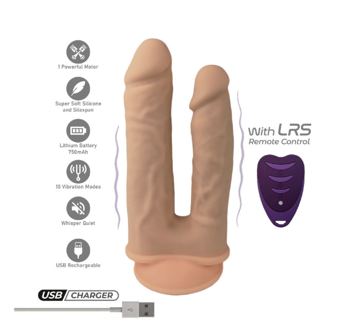 Двойной фаллоимитатор с вибрацией SilexD Double Gusto Vibro Flesh (Model 1 size 8" & 7") + LRS, диаметр 4,5 см и 3,7 см
