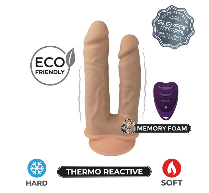 Двойной фаллоимитатор с вибрацией SilexD Double Gusto Vibro Flesh (Model 1 size 8" & 7") + LRS, диаметр 4,5 см и 3,7 см