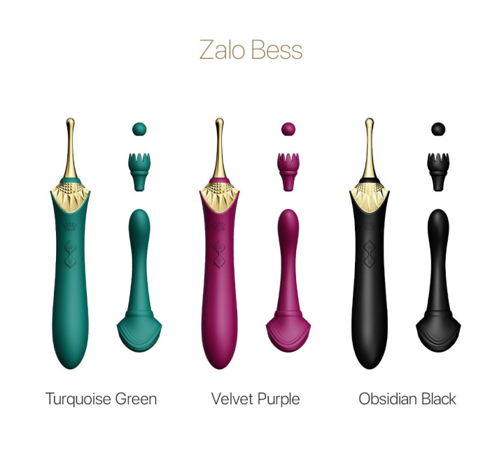 Вагинально-клиторальный вибратор Zalo - Bess Obsidian Black, мультифункциональный с насадками.