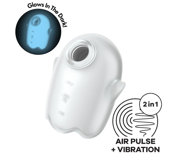 Вакуумний кліторальний стимулятор з вібрацією Satisfyer Glowing Ghost White, світиться в темряві