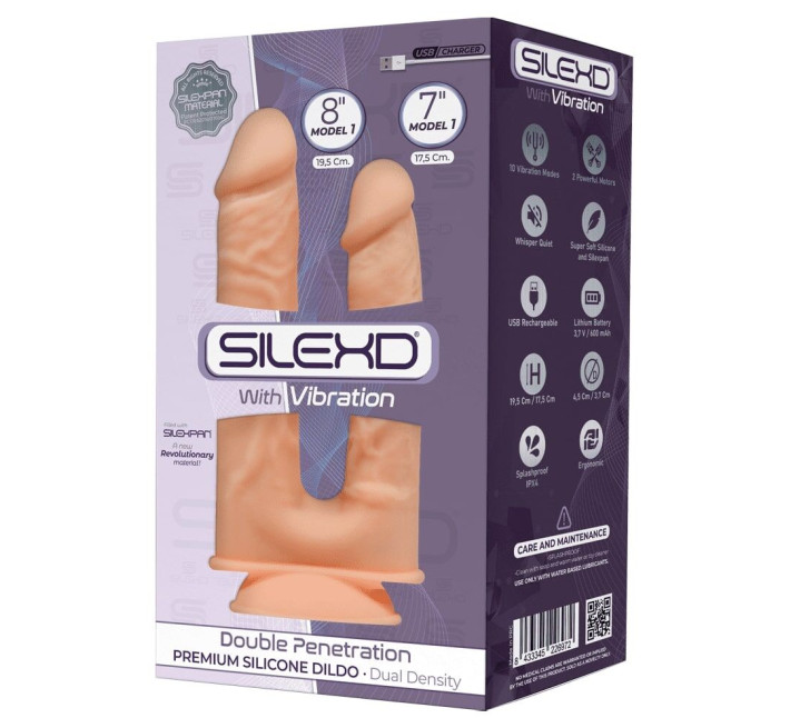 Фалоімітатор подвійний з вібрацією SilexD Double Gusto Flesh Motor (Model 1 size 8 & 7), двошарови