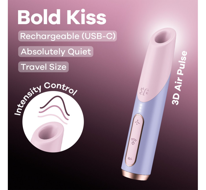 Вакуумний стимулятор Satisfyer Bold Kiss Violet, магнітна технологія 3D Air Pulse, 30 режимів роботи