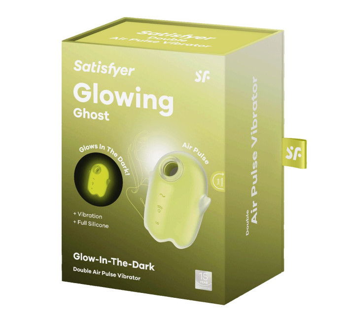 Вакуумний кліторальний стимулятор з вібрацією Satisfyer Glowing Ghost Yellow, світиться в темряві