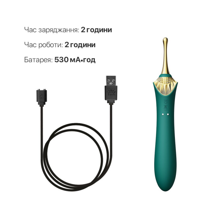 Вагінально-кліторальний вібратор Zalo — Bess Turquoise Green, багатофункціональний із насадками