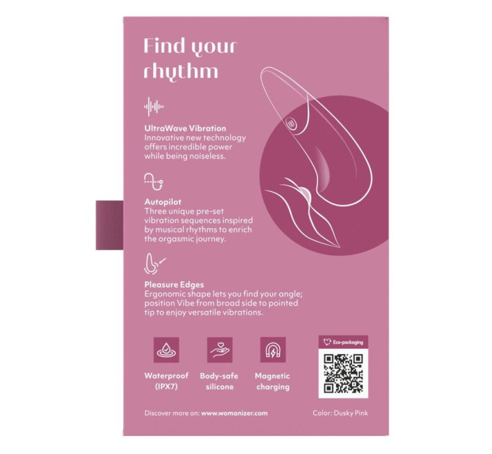 Мінівібратор Womanizer Vibe Dusky Pink, 3 авторежими + 10 рівнів інтенсивності