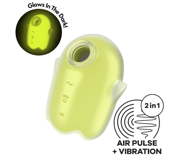 Вакуумний кліторальний стимулятор з вібрацією Satisfyer Glowing Ghost Yellow, світиться в темряві