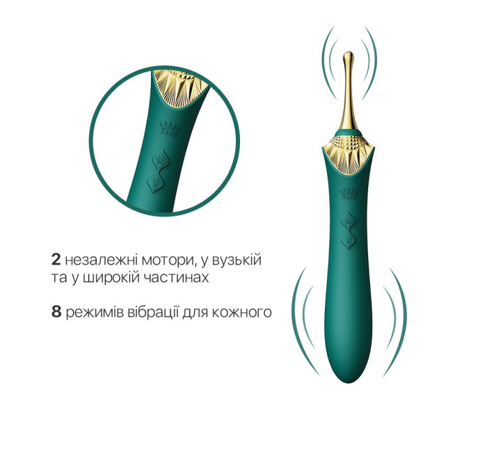 Вагінально-кліторальний вібратор Zalo — Bess Turquoise Green, багатофункціональний із насадками