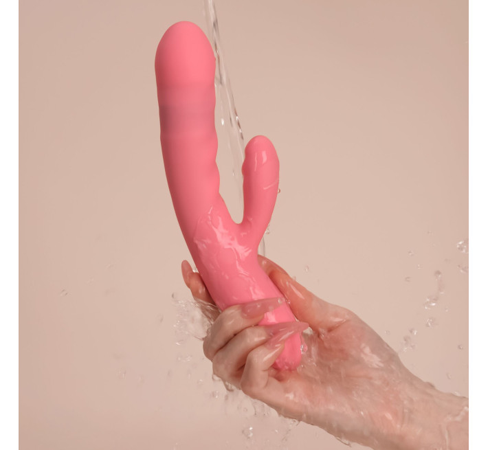 Вибратор-кролик Svakom Avery Strawberry Pink с движущимся стволом движение вперед-назад