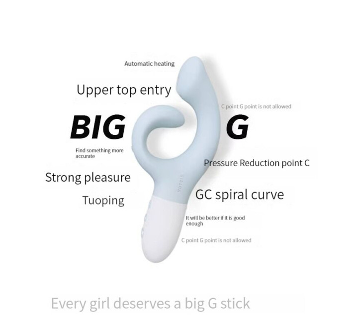 Вибратор-кролик для точки G KISTOY Big G Blue, изогнутый отросток, автоматический подогрев.