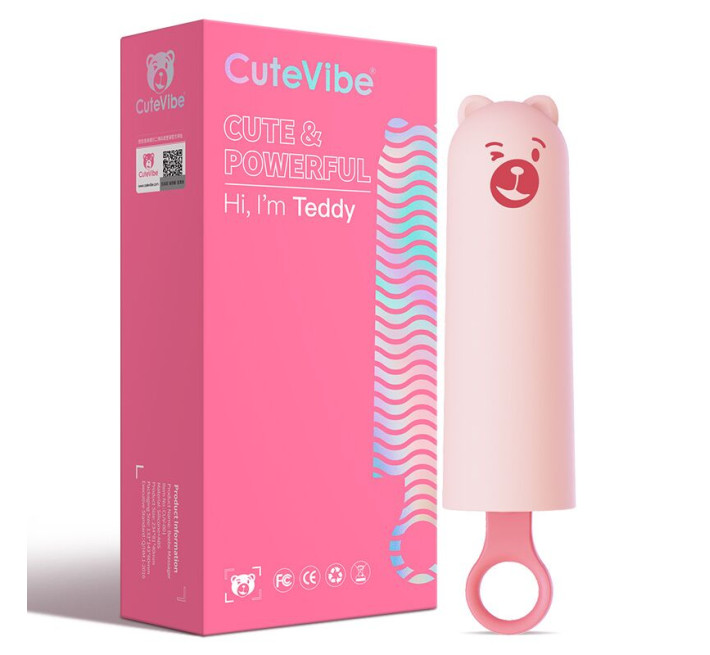 Вібратор CuteVibe Teddy Pink (Black Dildo), реалістичний вібратор під виглядом морозива