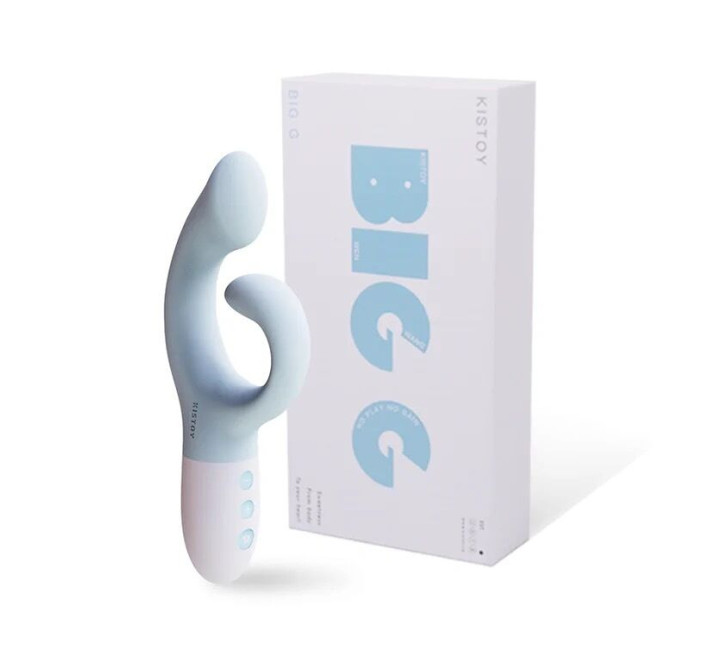 Вибратор-кролик для точки G KISTOY Big G Blue, изогнутый отросток, автоматический подогрев.