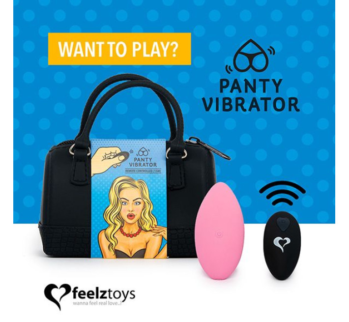 Вибратор в трусики FeelzToys Panty Vibrator Розовый с пультом ДУ, 6 режимов работы, сумочка-чехол