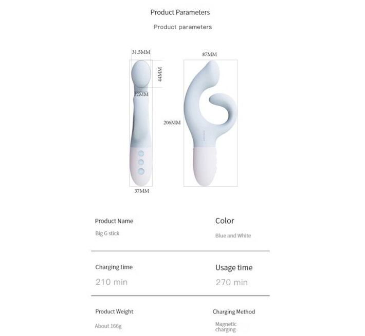 Вибратор-кролик для точки G KISTOY Big G Blue, изогнутый отросток, автоматический подогрев.