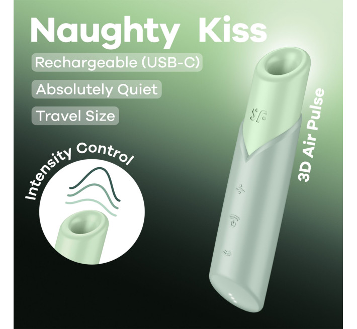 Вакуумний стимулятор Satisfyer Naughty Kiss, магнітна технологія 3D Air Pulse, 30 режимів роботи