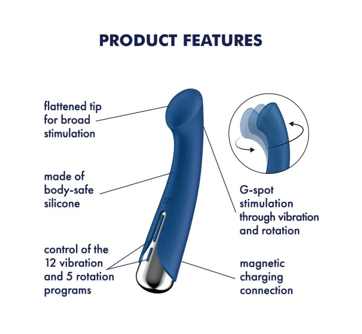 Вібратор з ротацією Satisfyer Spinning G-Spot 1 Blue, плоский майданчик для стимуляції точки G