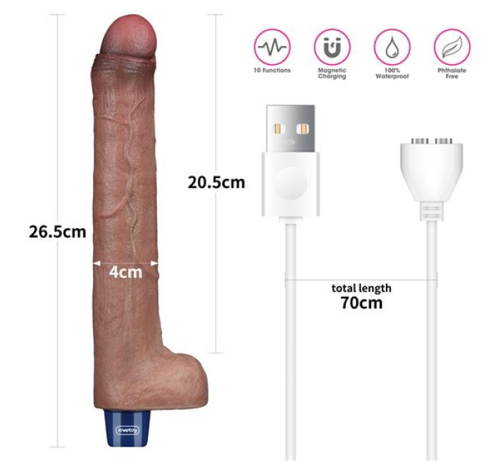 Вібратор LoveToy Real Softee Rechargeable Silicone Vibrating Dildo 10.5