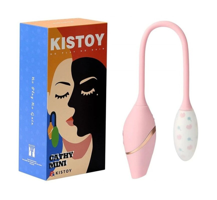 Виброяйце с вакуумным стимулятором KISTOY Cathy Mini на гибкой сцепке, подогрев