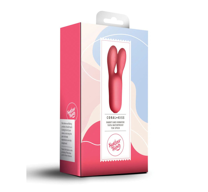 Клиторальный вибратор SugarBoo Coral Kiss с ушками, два мотора, работа от батареек (в комплекте)