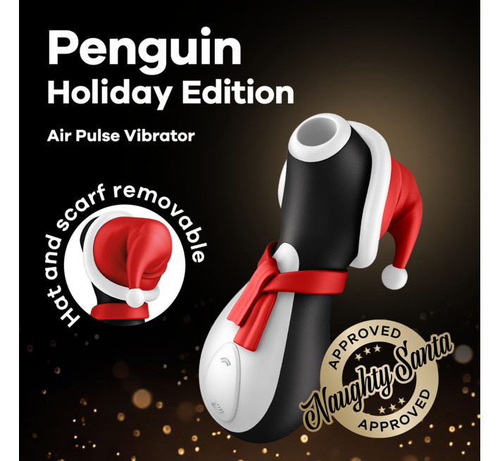 Вакуумный клиторальный стимулятор Satisfyer Penguin Holiday Edition в шапочке и шарфе