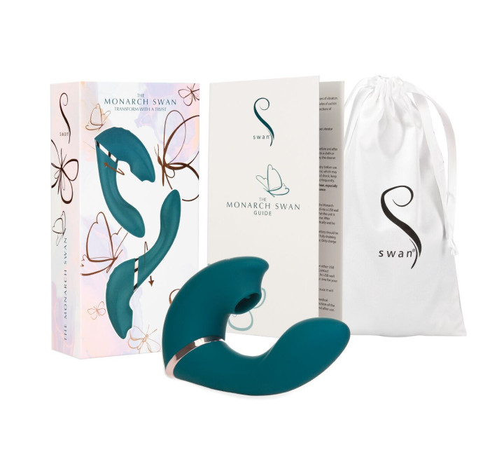 Багатофункціональний вібратор з вакуумною стимуляцією Swan The Monarch Teal