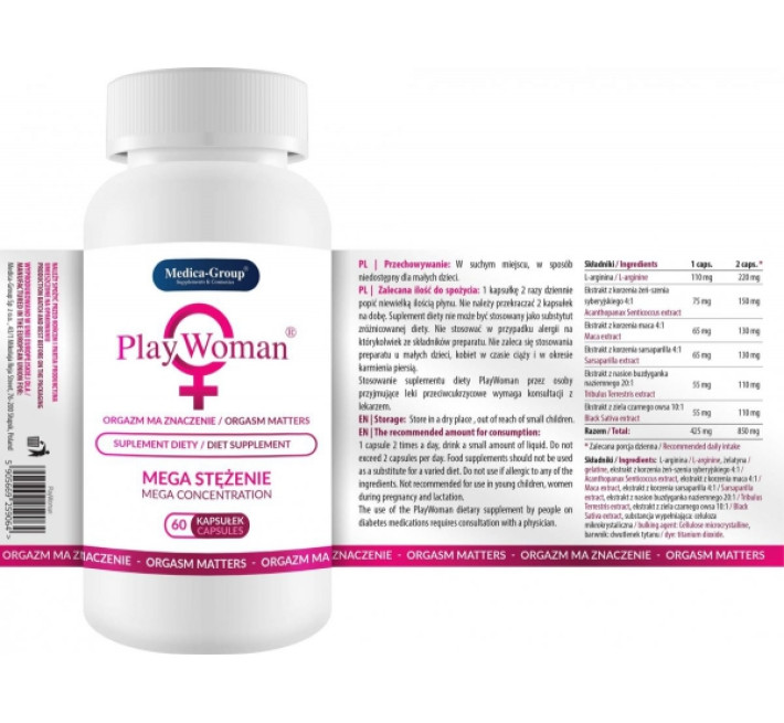 Капсулы для повышения либидо у женщин Medica Group Supl.diety-PlayWoman (цена за упаковку, 60 капсул)
