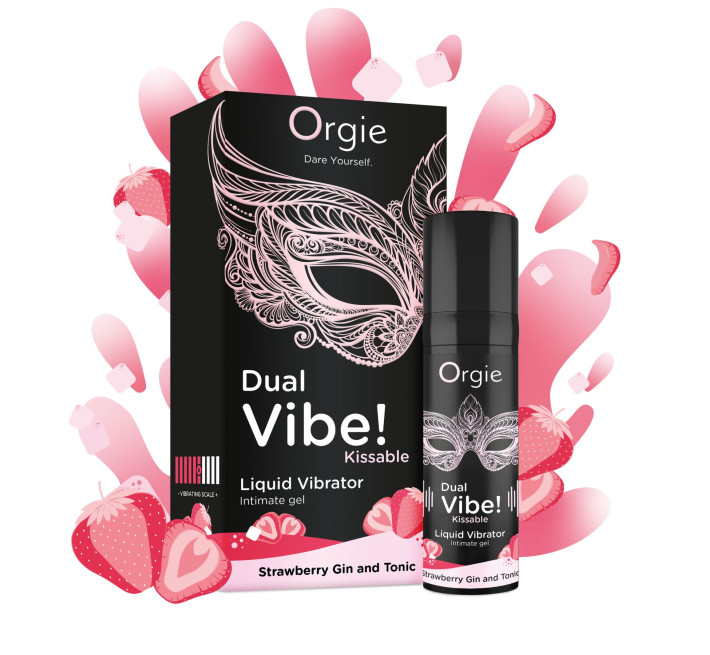 Рідкий вібратор Orgie Dual Vibe! Strawberry Gin & Tonic Kissable Liquid Vibrator, 15 мл