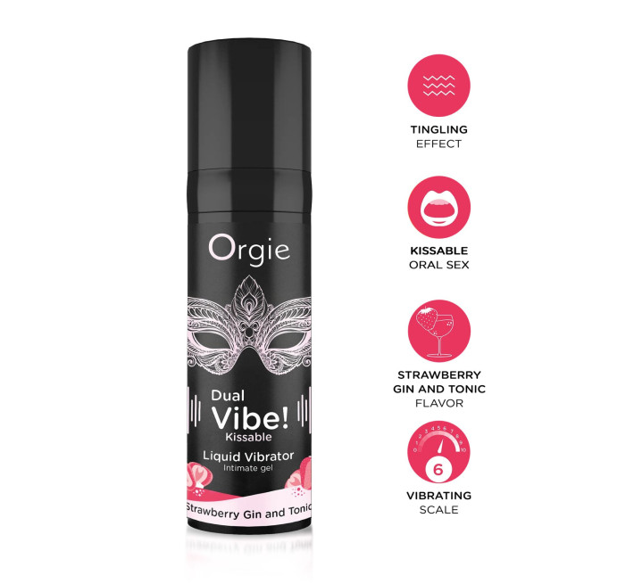 Рідкий вібратор Orgie Dual Vibe! Strawberry Gin & Tonic Kissable Liquid Vibrator, 15 мл