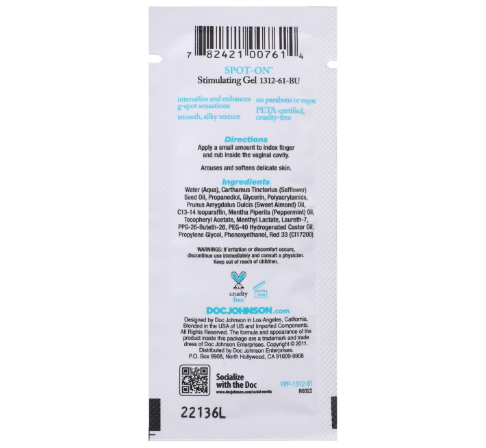 Стимулювальний гель для точки G Doc Johnson Spot-On G-Spot (7 г) з олією мигдалю і перцевої м’яти