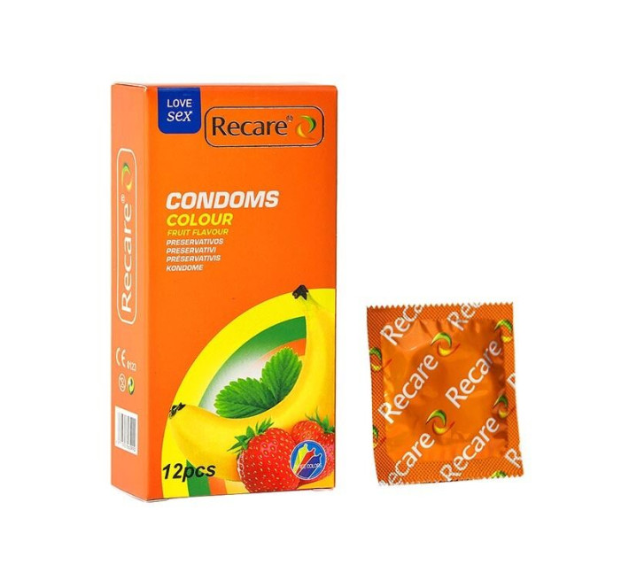 Recare Color Fruit Flavour Condoms 12 шт, аромати: м'ята, банан, полуниця