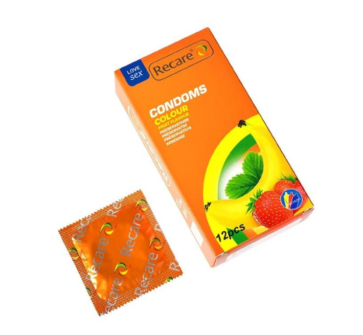 Recare Color Fruit Flavour Condoms 12 шт, аромати: м'ята, банан, полуниця