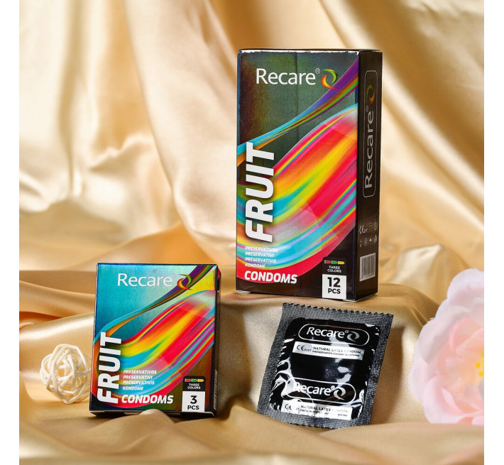 Holographic Recare Fruit Flavour Condoms 12 шт, аромати: м'ята, банан, полуниця