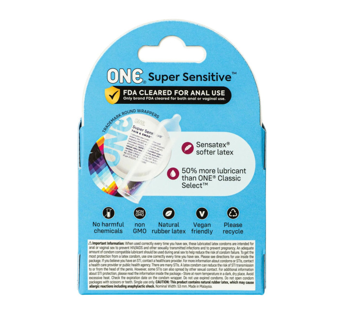 ONE Super Sensitive, 3 шт, гладенькі, з додатковою змазкою, картонне паковання