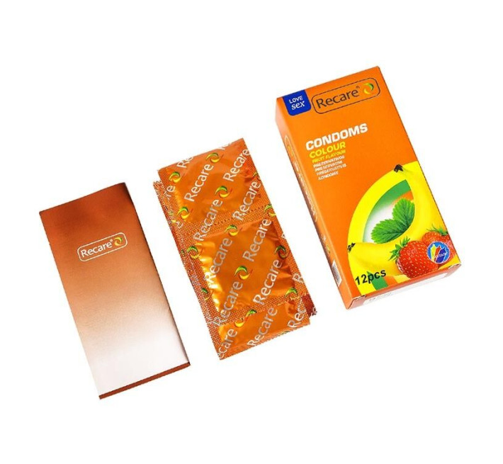 Recare Color Fruit Flavour Condoms 12 шт, аромати: м'ята, банан, полуниця
