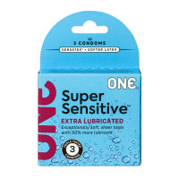 ONE Super Sensitive, 3 шт, гладенькі, з додатковою змазкою, картонне паковання ONE Super Sensitive, 3 шт, гладенькі, з додатковою змазкою, картонне паковання