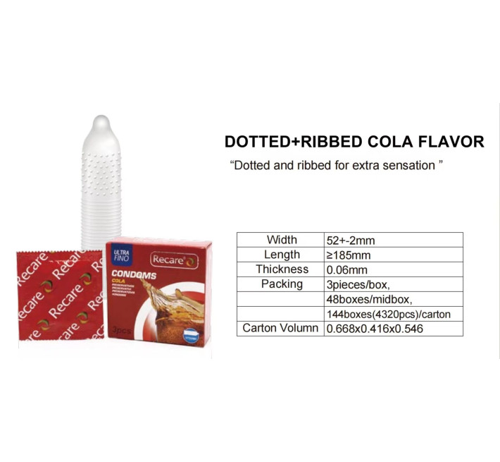 Recare Cola Dotted&Ribbed Condoms 3 шт, з пухирцями та ребрами, аромат: Кола