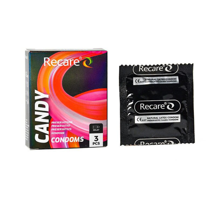 Holographic Recare Delay Candy Condoms 3 шт, пролонгувальний ефект, цукерковий аромат