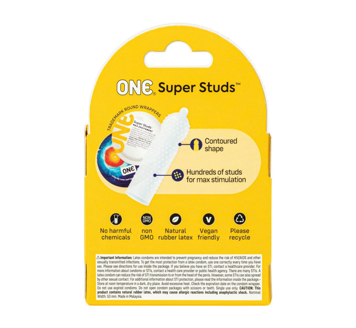 ONE Super Studs, 3 шт, з точковим рельєфом, зі змазкою, паковання — картонна коробка