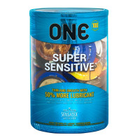 ONE Super Sensitive, 100 шт, гладенькі, з додатковою змазкою, паковання-тубус ONE Super Sensitive, 100 шт, гладенькі, з додатковою змазкою, паковання-тубус