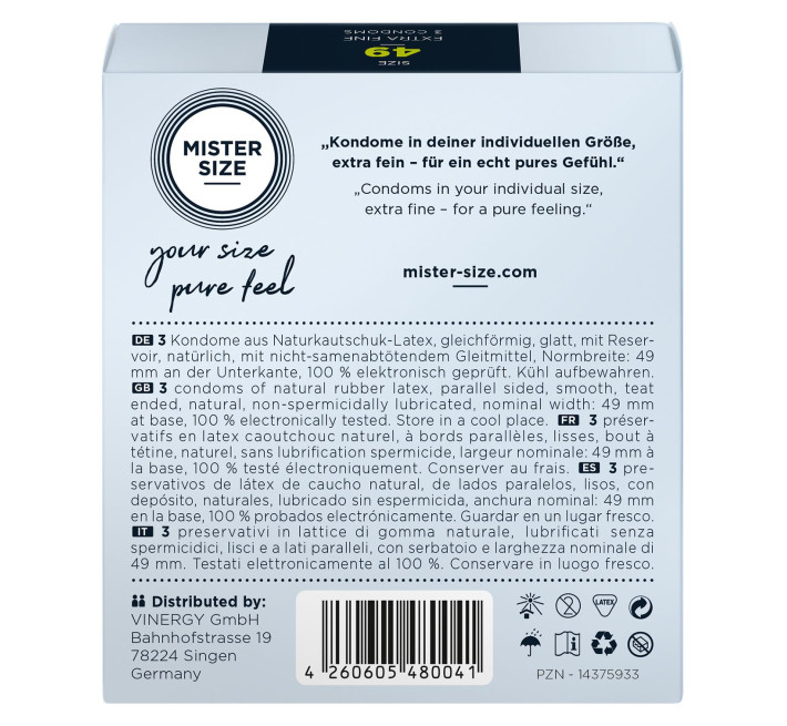 Mister Size - pure feel - 49 (3 condoms), товщина 0,05 мм