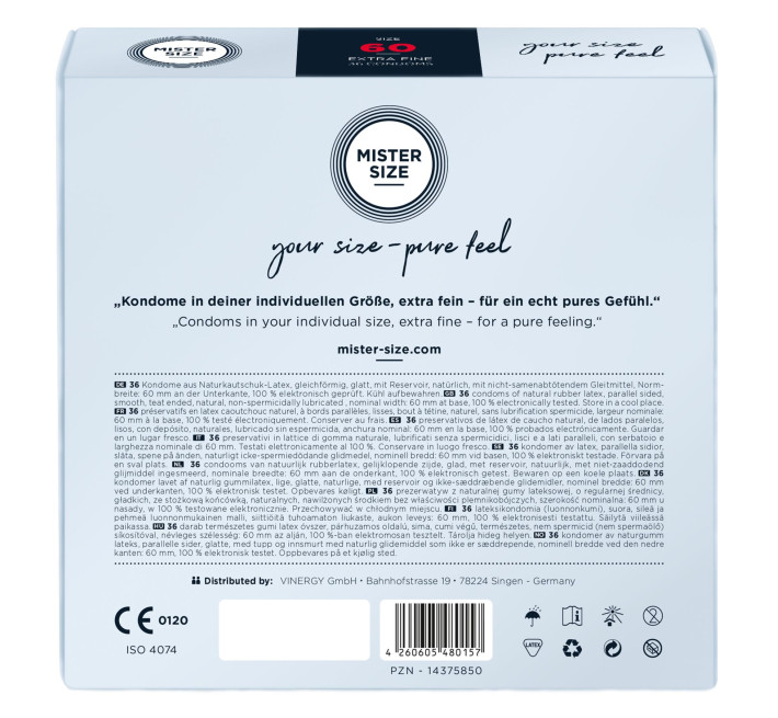 Mister Size - pure feel - 60 (36 condoms), товщина 0,05 мм