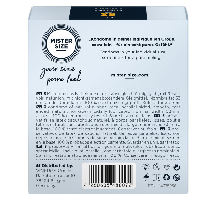Mister Size - pure feel - 53 (3 condoms), товщина 0,05 мм