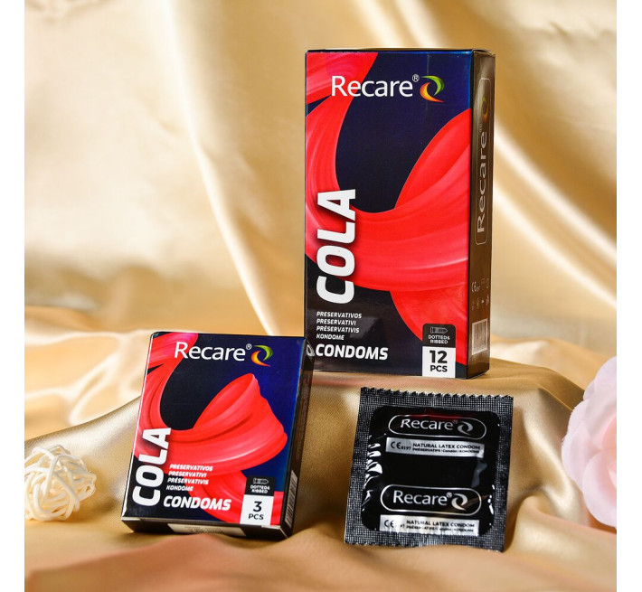 Holographic Recare Cola Dotted&Ribbed Condoms 3 шт, з пухирцями і ребрами, аромат: Кола