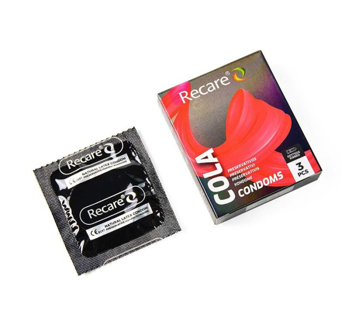 Holographic Recare Cola Dotted&Ribbed Condoms 3 шт, з пухирцями і ребрами, аромат: Кола