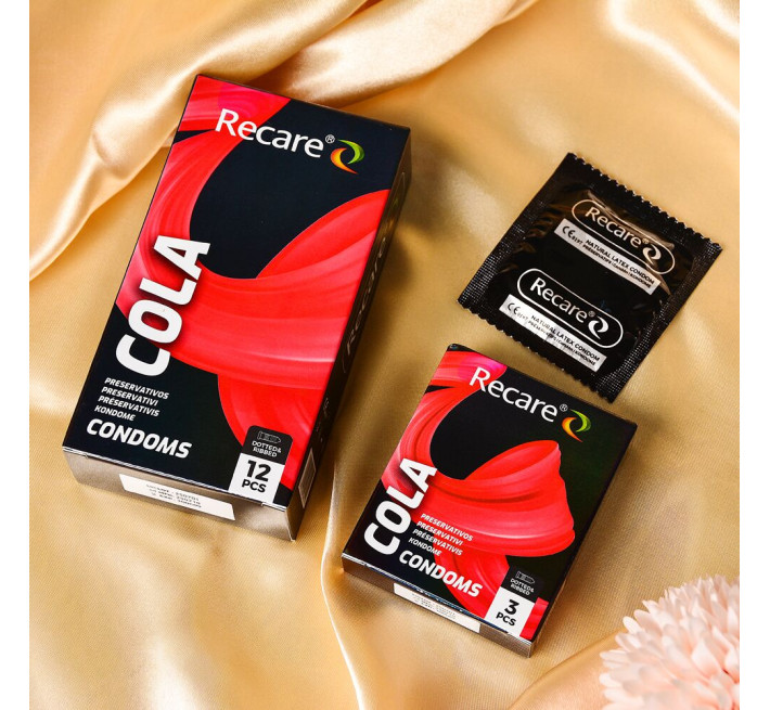 Holographic Recare Cola Dotted&Ribbed Condoms 3 шт, з пухирцями і ребрами, аромат: Кола