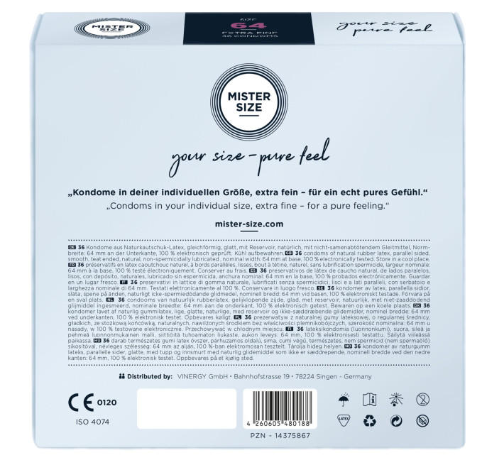 Mister Size - pure feel - 64 (36 condoms), товщина 0,05 мм
