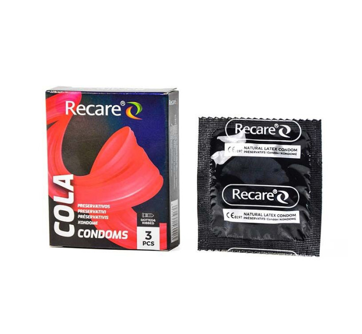 Holographic Recare Cola Dotted&Ribbed Condoms 3 шт, з пухирцями і ребрами, аромат: Кола