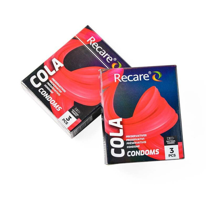 Holographic Recare Cola Dotted&Ribbed Condoms 3 шт, з пухирцями і ребрами, аромат: Кола