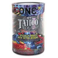 ONE Tattoo Touch, 100 шт, з рельєфом у вигляді тату, 3 різновиди, паковання-тубус ONE Tattoo Touch, 100 шт, з рельєфом у вигляді тату, 3 різновиди, паковання-тубус